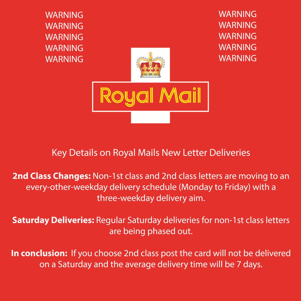 Royal Mail delivery information supplied by the seller