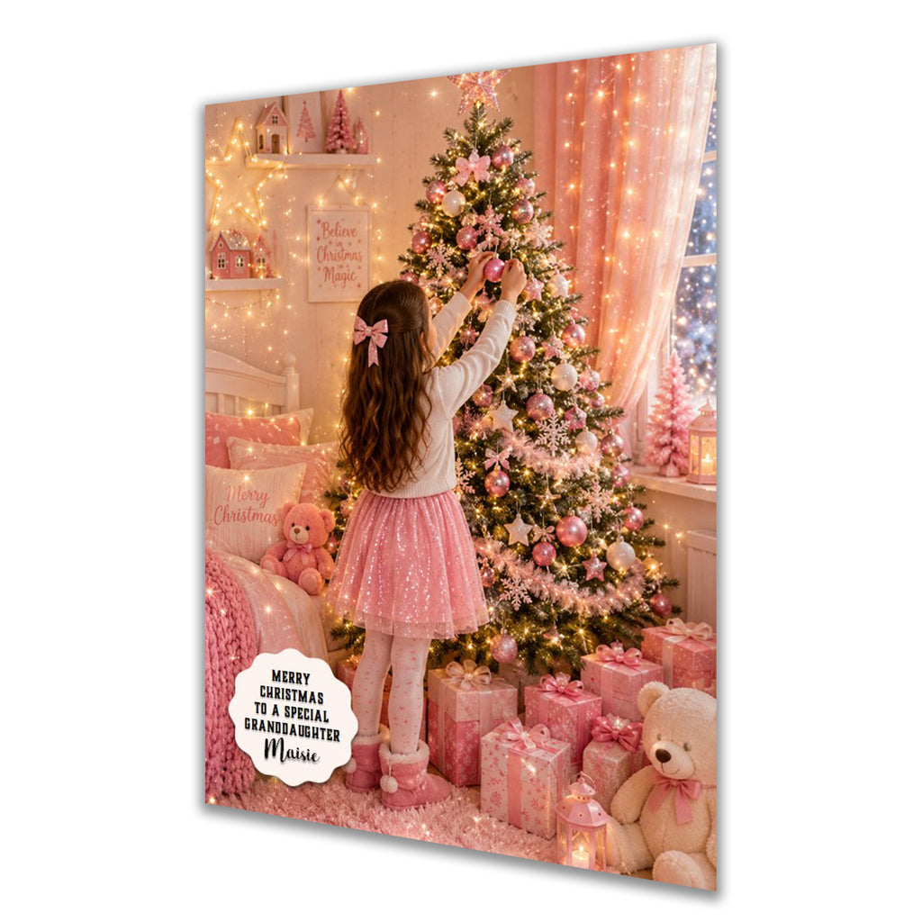 Personalised Christmas Card - Girl Decorating a Christmas Tree