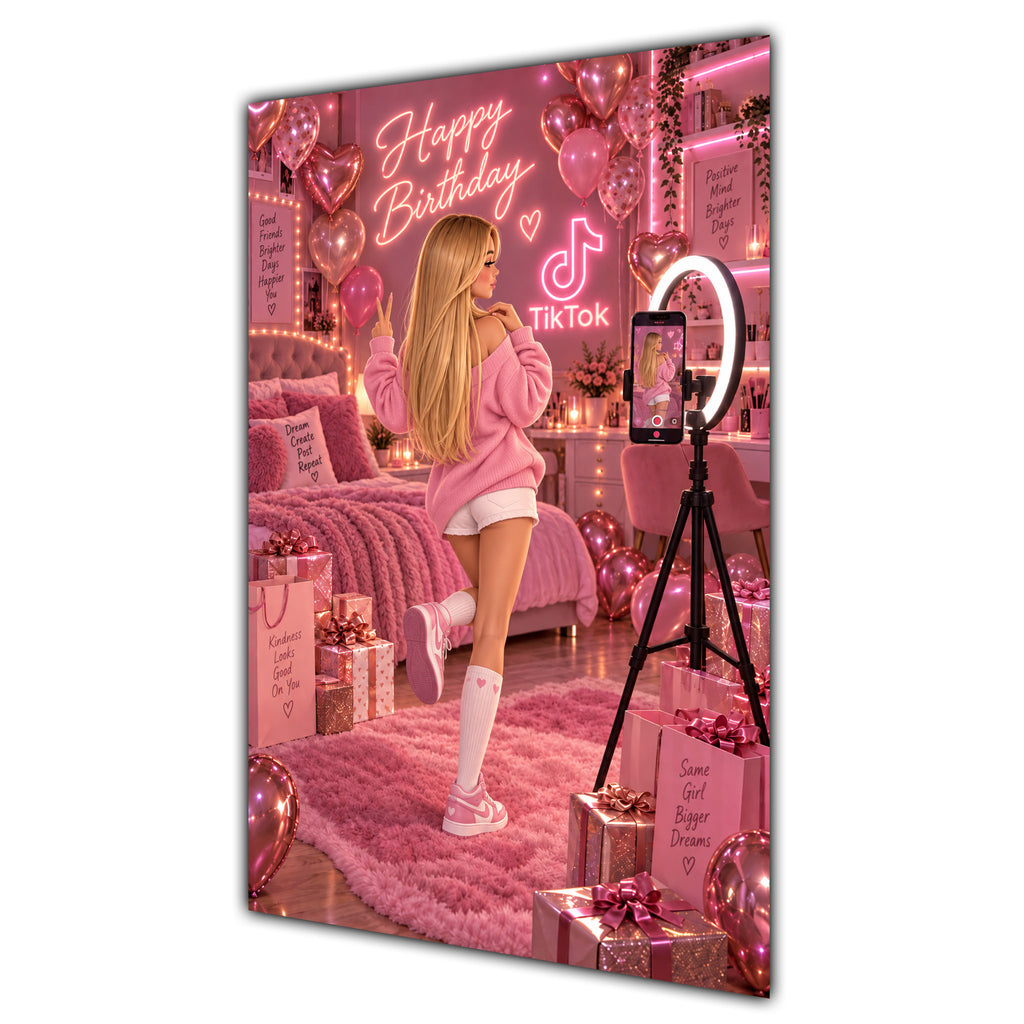 Happy Birthday Blonde Hair Pink Selfie Card A5