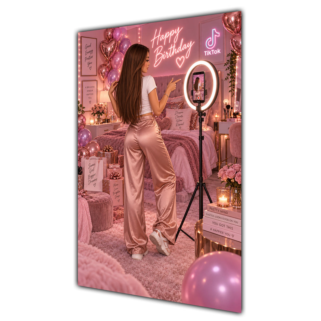 Happy Birthday Brown Hair Pink Selfie Card A5