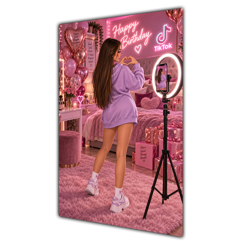 Happy Birthday Brown Hair Pink Selfie Card A5