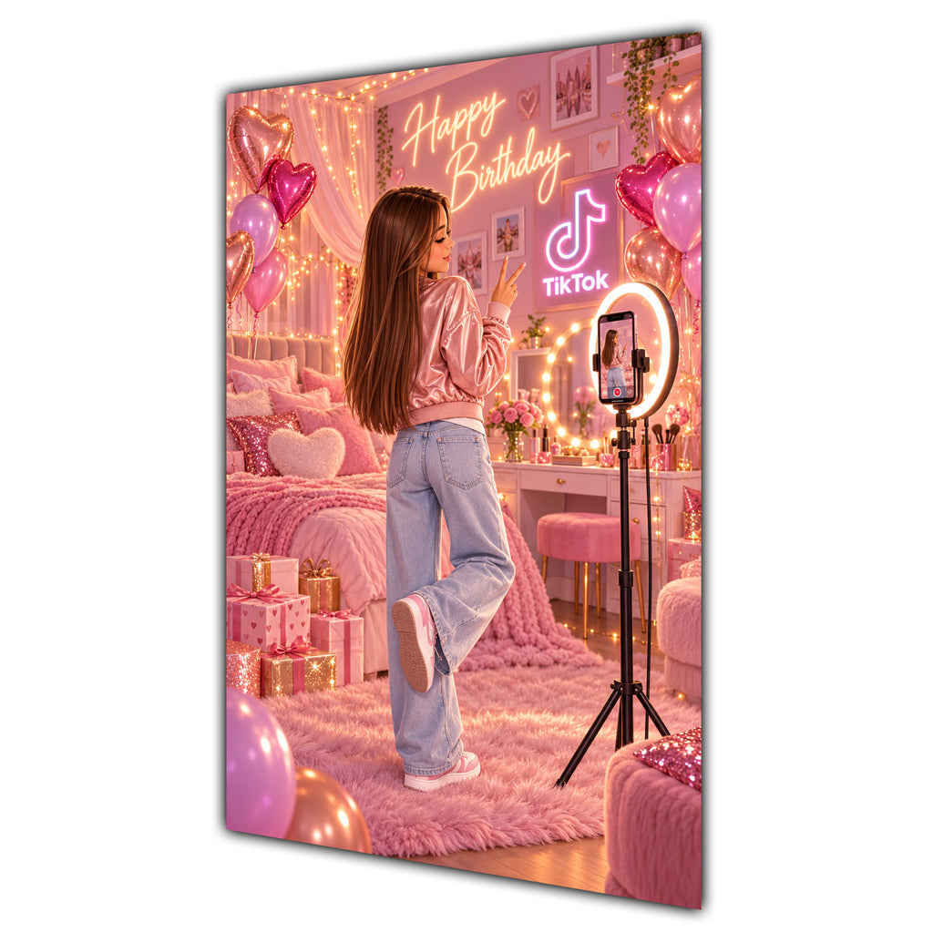 Happy Birthday Brown Hair Pink Selfie Card A5