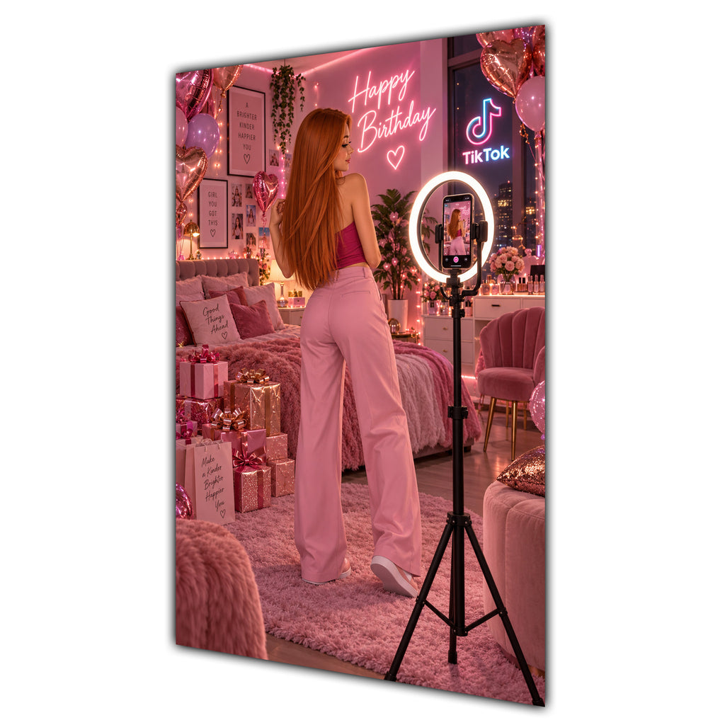 Happy Birthday Ginger Hair Pink Selfie Card A5