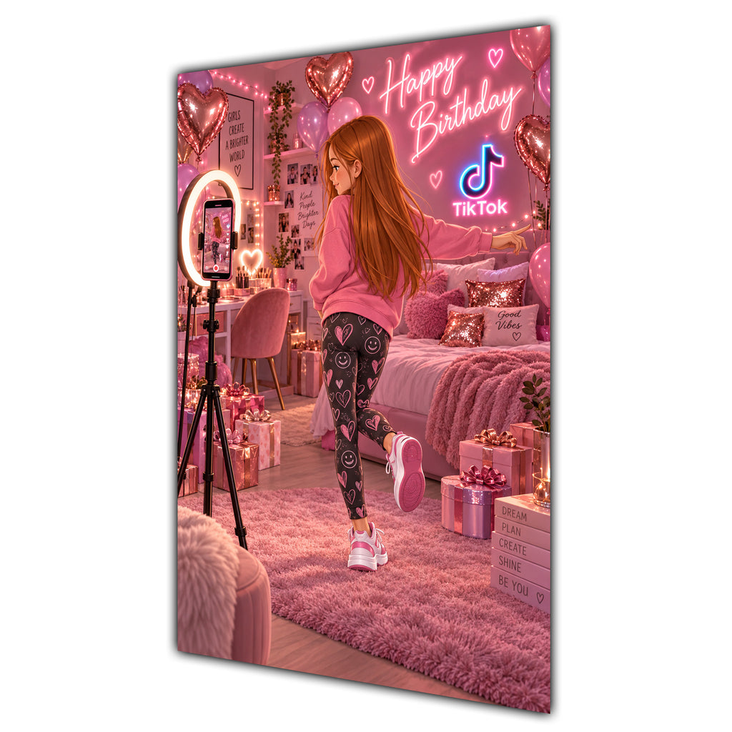 Happy Birthday Ginger Hair Pink Selfie Card A5