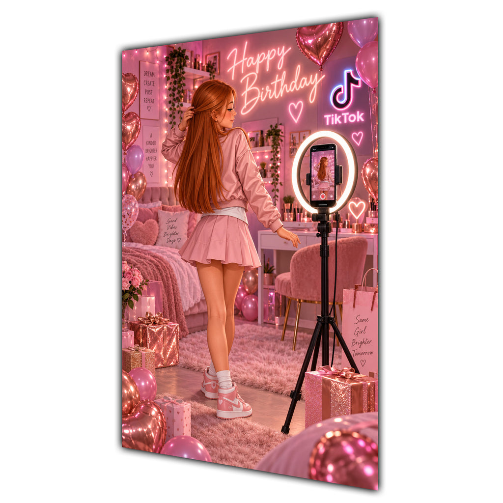 Happy Birthday Ginger Hair Pink Selfie Card A5