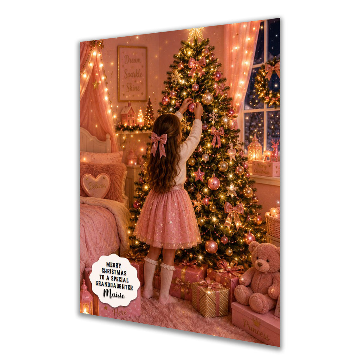 Personalised Christmas Card - Girl Decorating a Christmas Tree