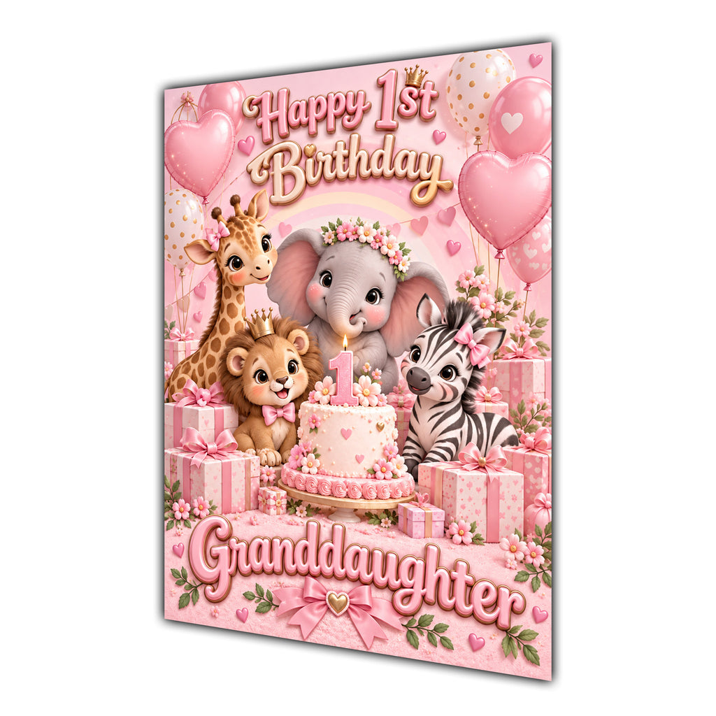 Happy 1st Birthday Granddaughter Safari Animals Greeting Card A5