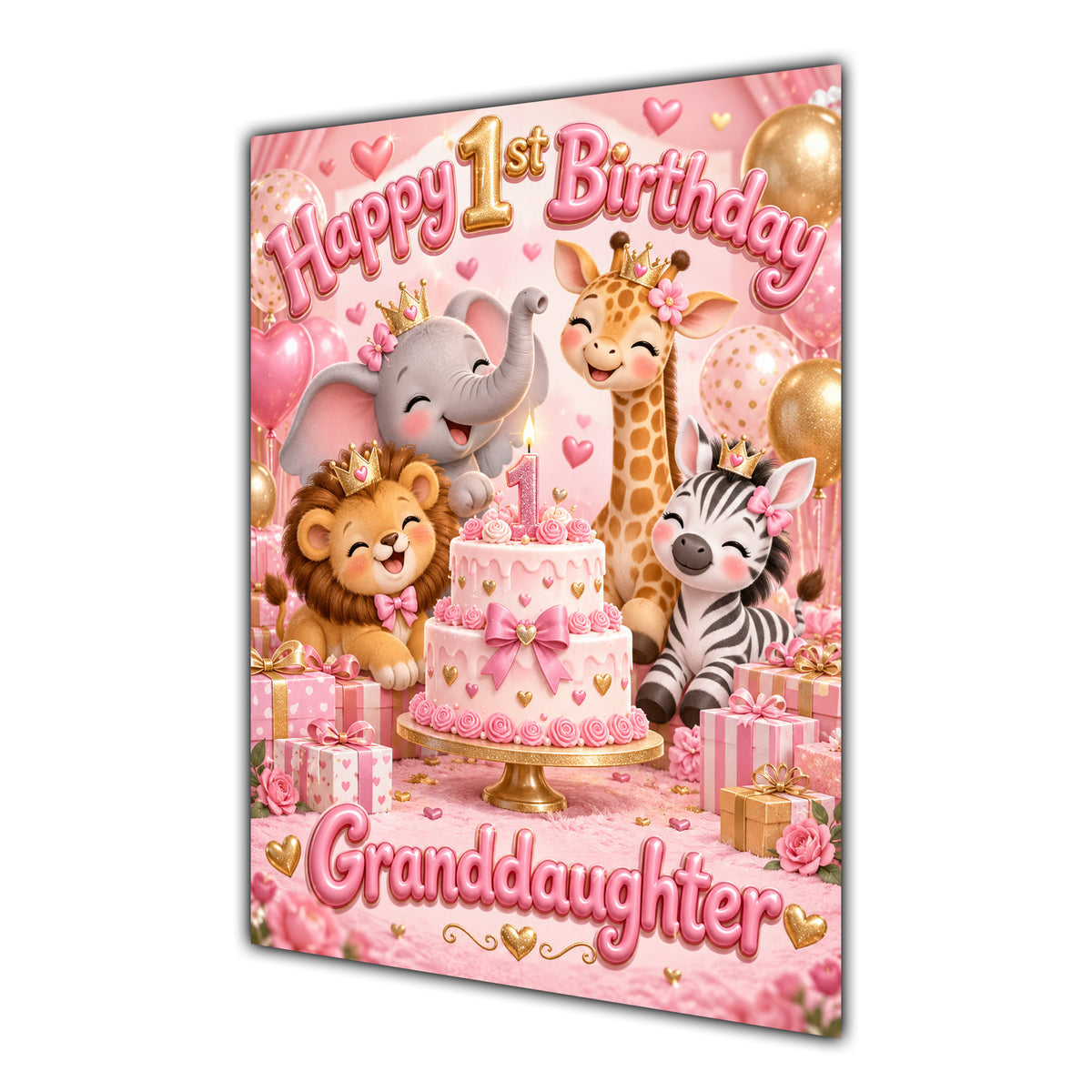 Happy 1st Birthday Granddaughter Safari Animals Greeting Card A5