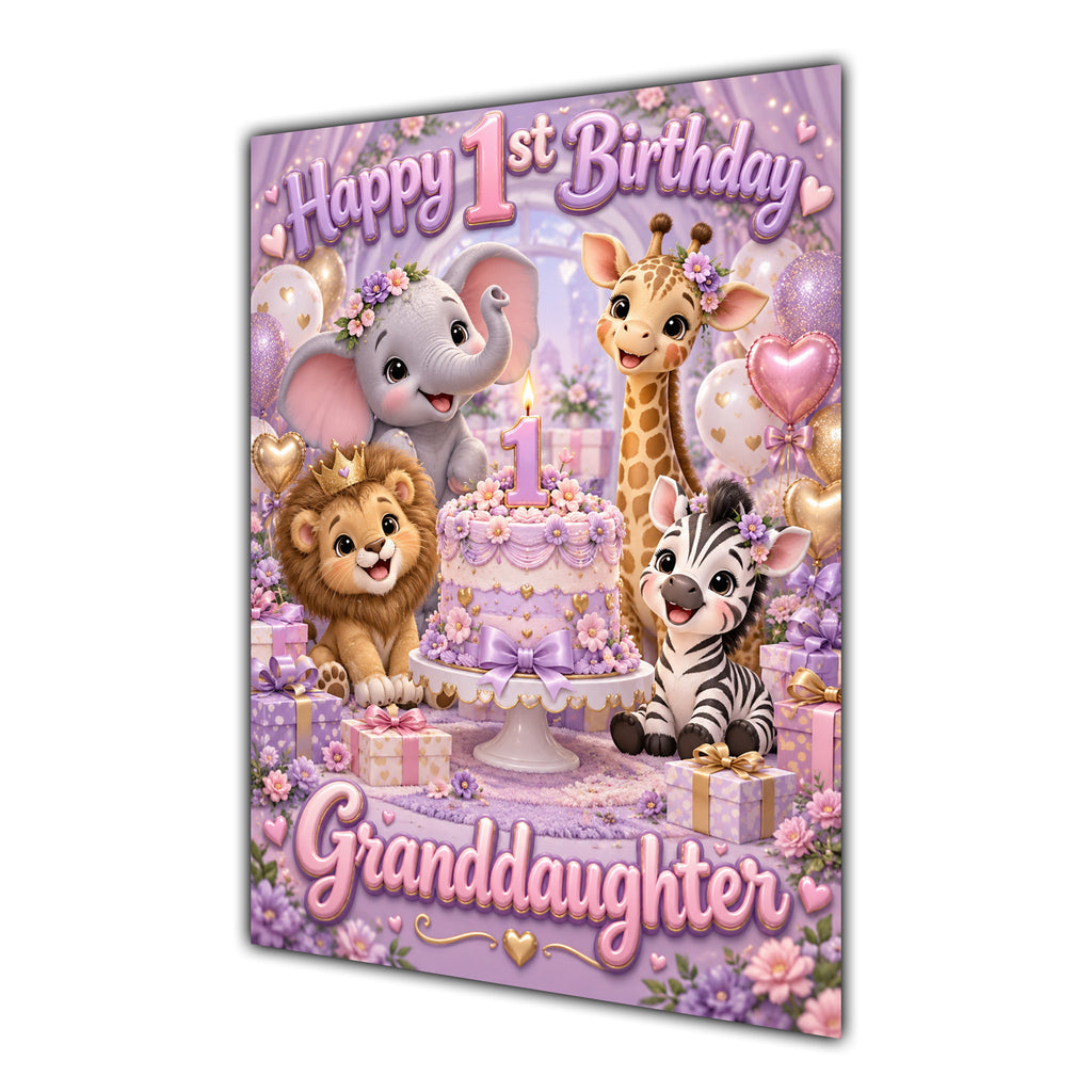 Happy 1st Birthday Granddaughter Safari Animals Greeting Card A5