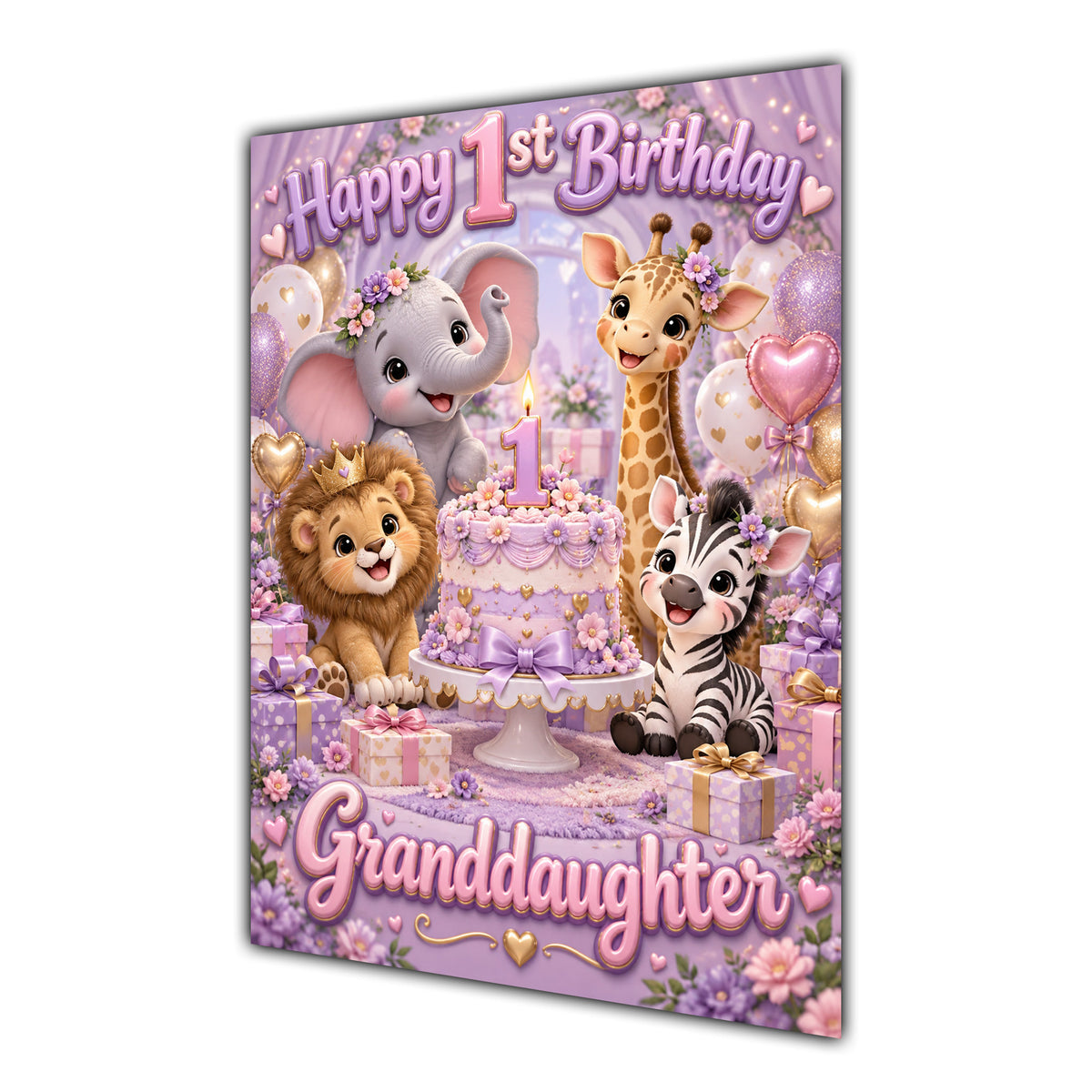Happy 1st Birthday Granddaughter Safari Animals Greeting Card A5