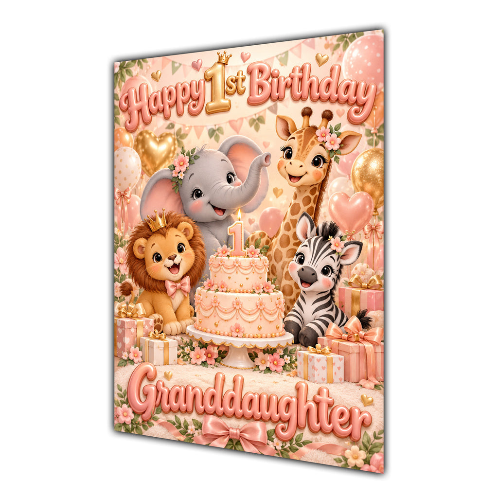 Happy 1st Birthday Granddaughter Safari Animals Greeting Card A5