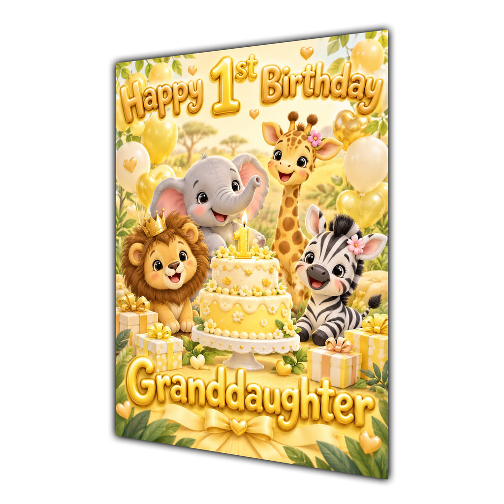 Happy 1st Birthday Granddaughter Safari Animals Greeting Card A5