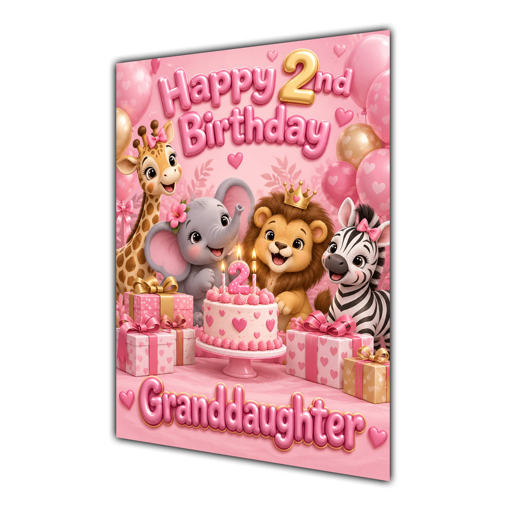 Happy 2nd Birthday Granddaughter Safari Animals Greeting Card A5