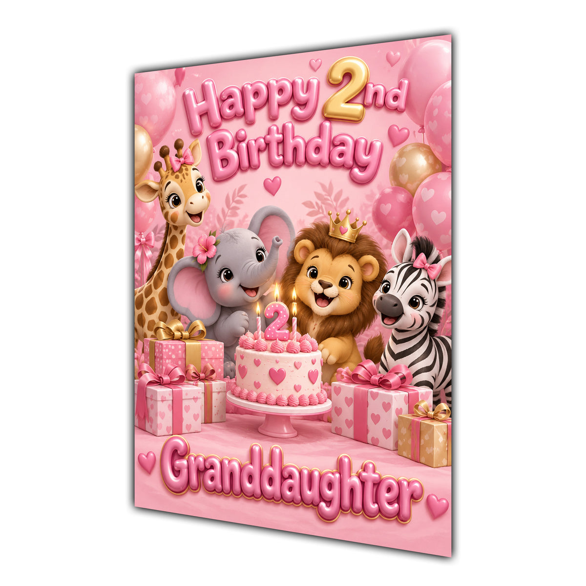 Happy 2nd Birthday Granddaughter Safari Animals Greeting Card A5