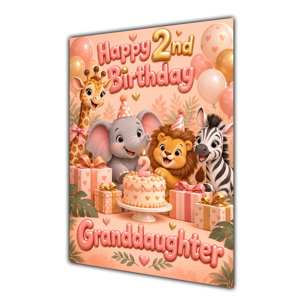 Happy 2nd Birthday Granddaughter Safari Animals Greeting Card A5