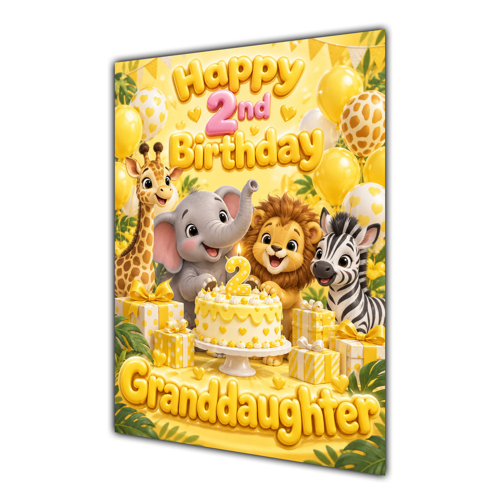 Happy 2nd Birthday Granddaughter Safari Animals Greeting Card A5