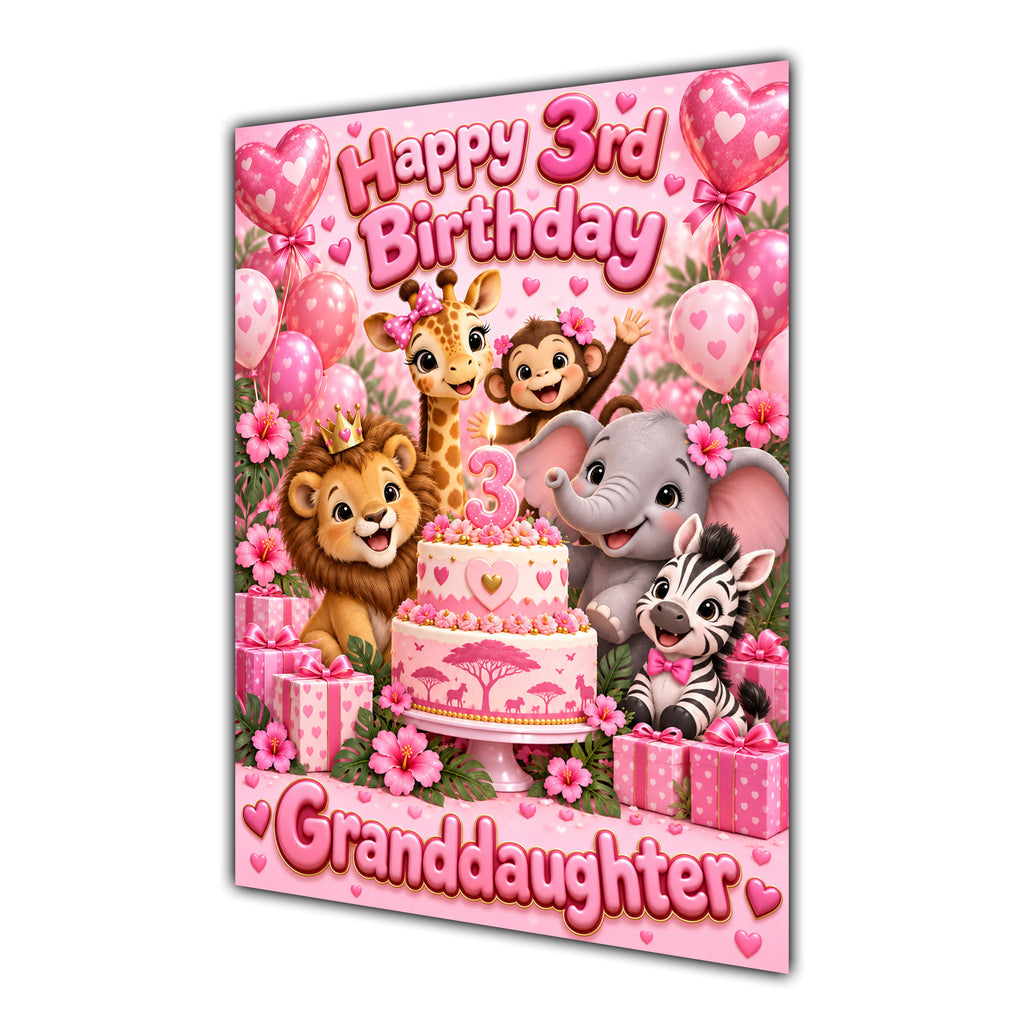 Happy 3rd Birthday Granddaughter Safari Animals Greeting Card A5