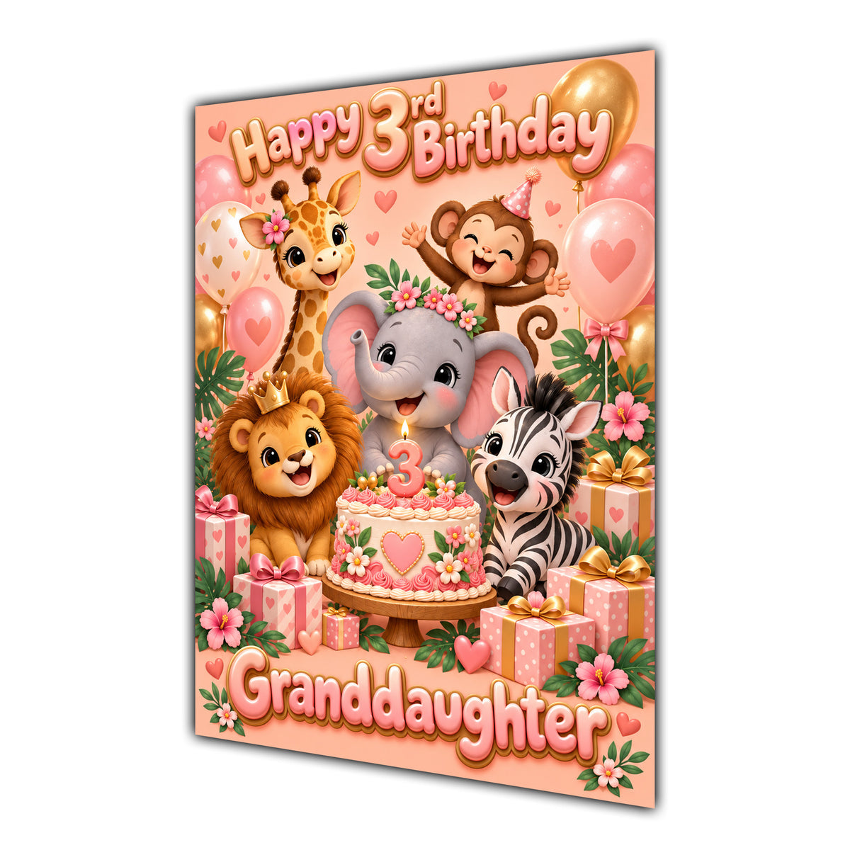 Happy 3rd Birthday Granddaughter Safari Animals Greeting Card A5