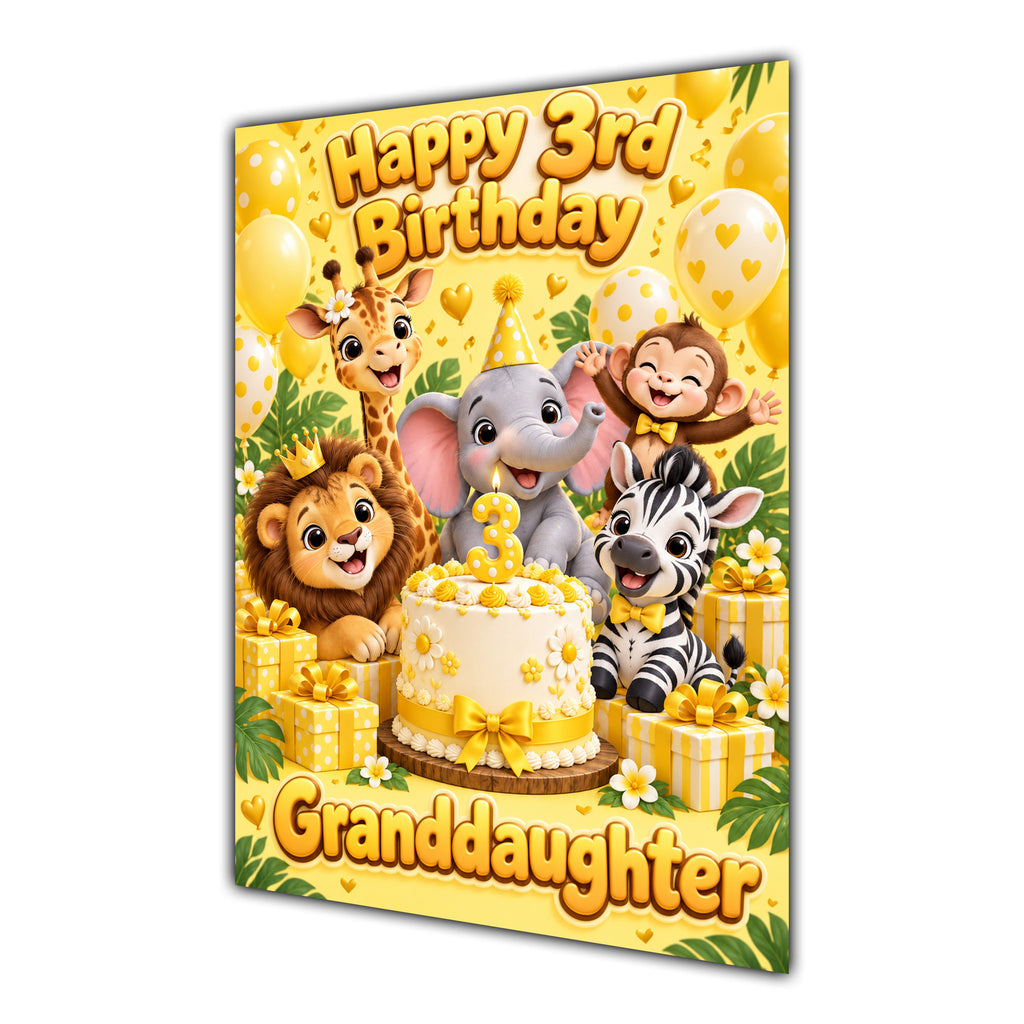 Happy 3rd Birthday Granddaughter Safari Animals Greeting Card A5