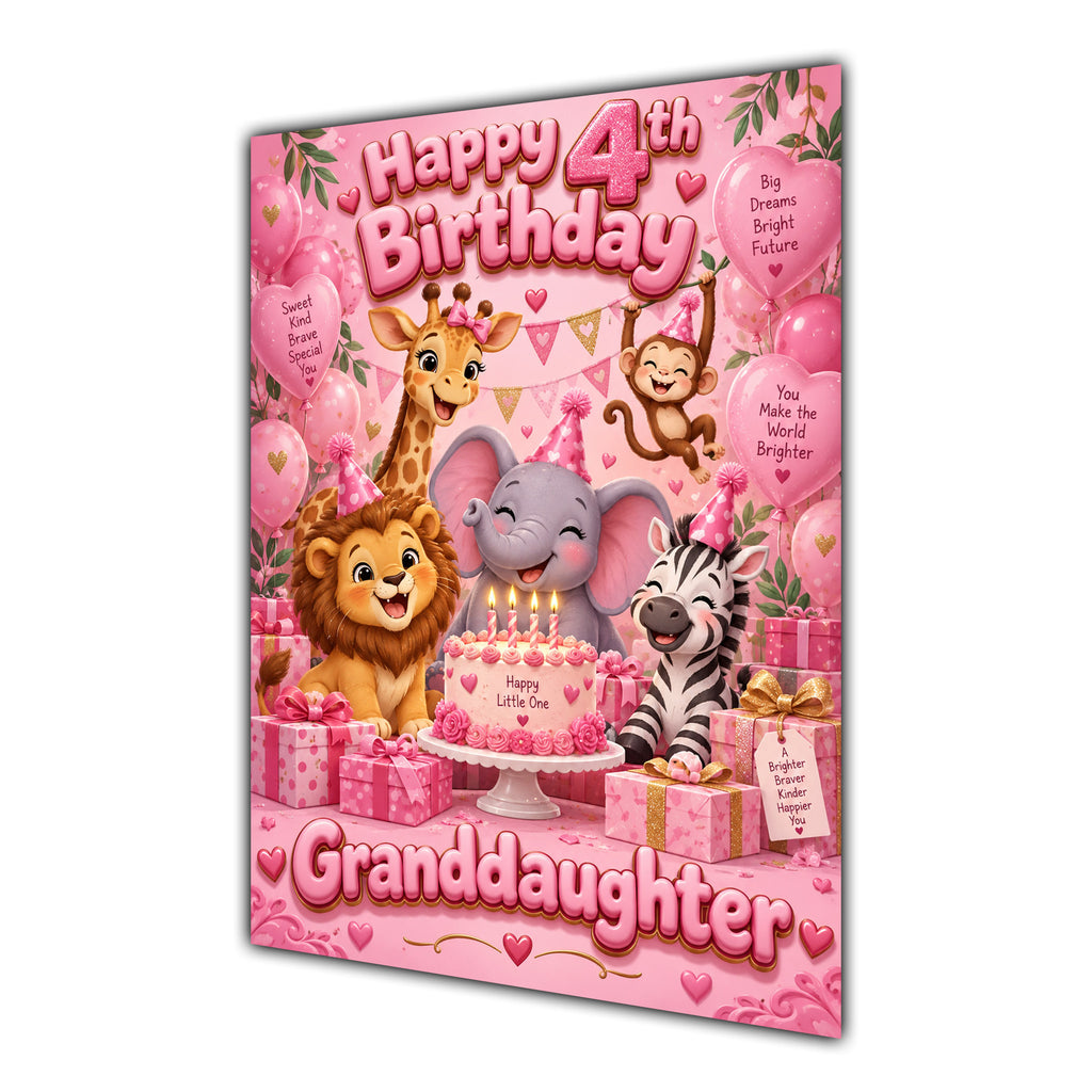 Happy 4th Birthday Granddaughter Safari Animals Greeting Card A5