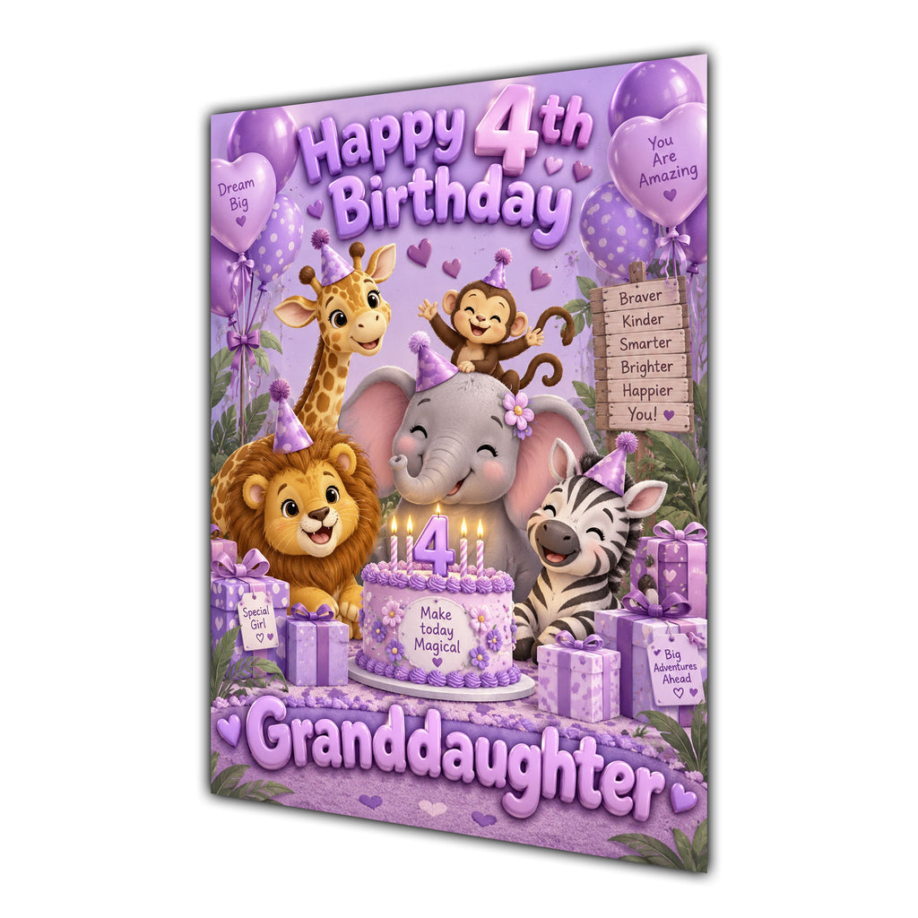 Happy 4th Birthday Granddaughter Safari Animals Greeting Card A5
