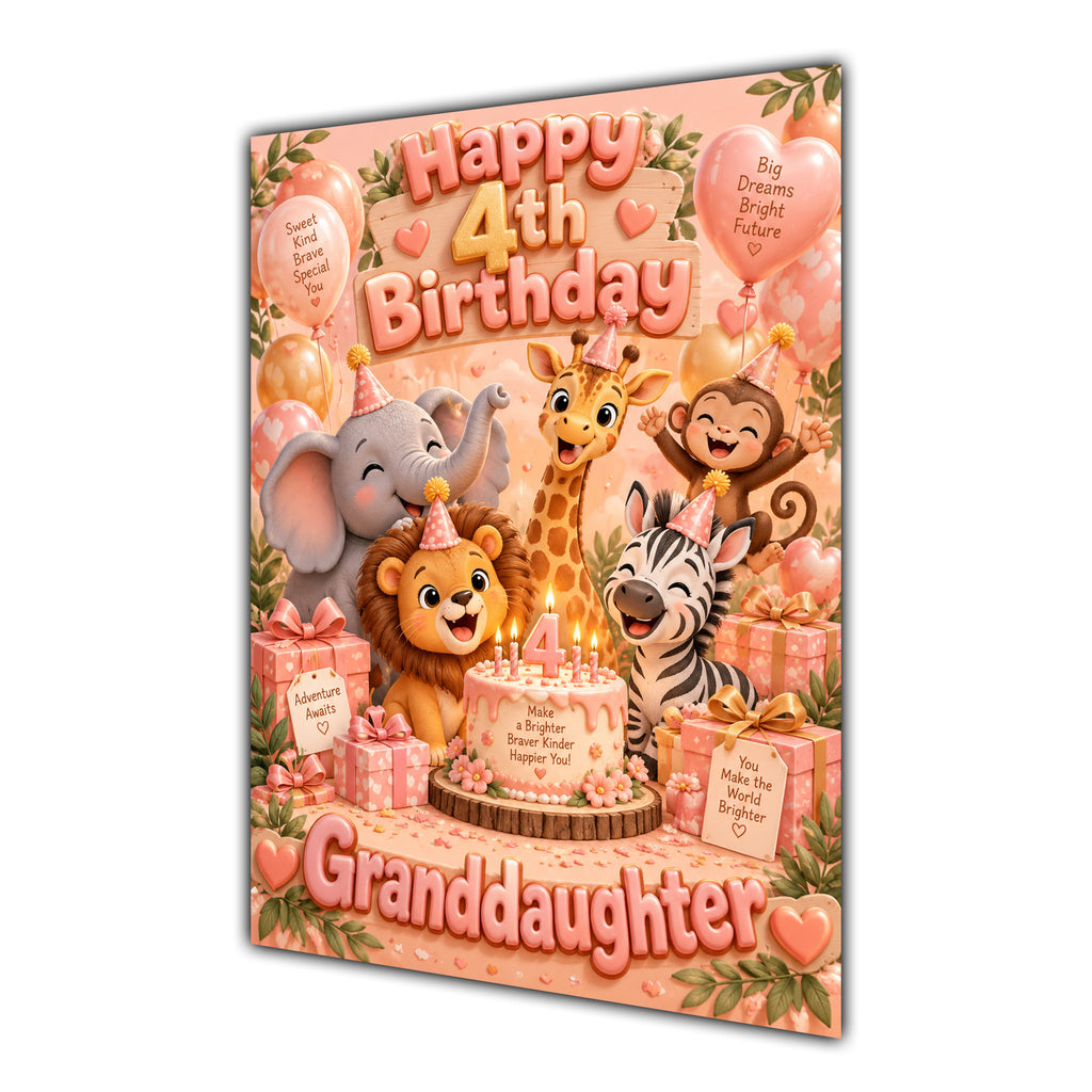 Happy 4th Birthday Granddaughter Safari Animals Greeting Card A5