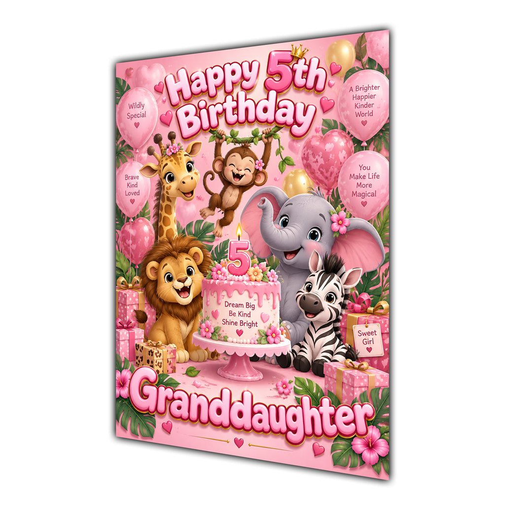 Happy 5th Birthday Granddaughter Safari Animals Greeting Card A5