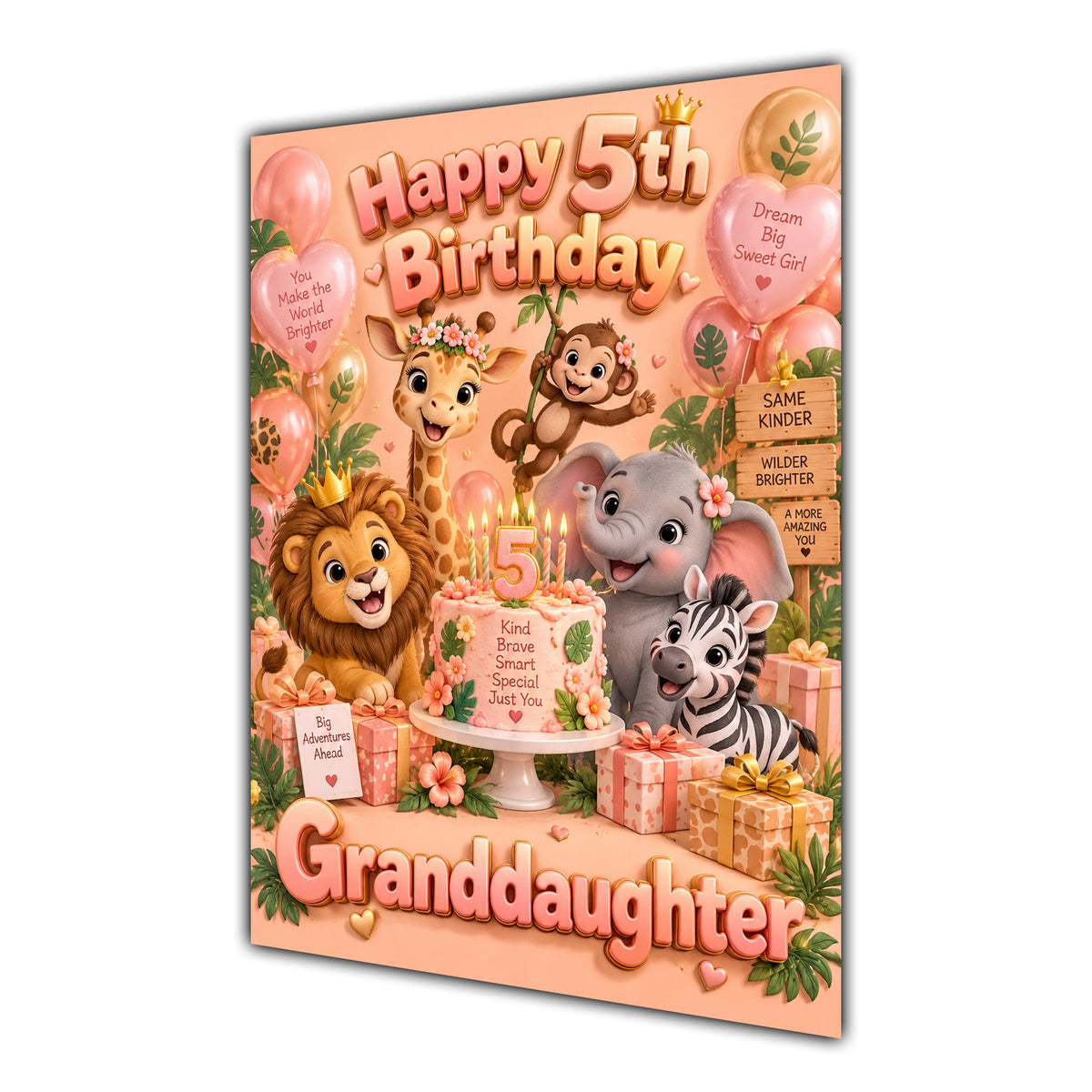 Happy 5th Birthday Granddaughter Safari Animals Greeting Card A5