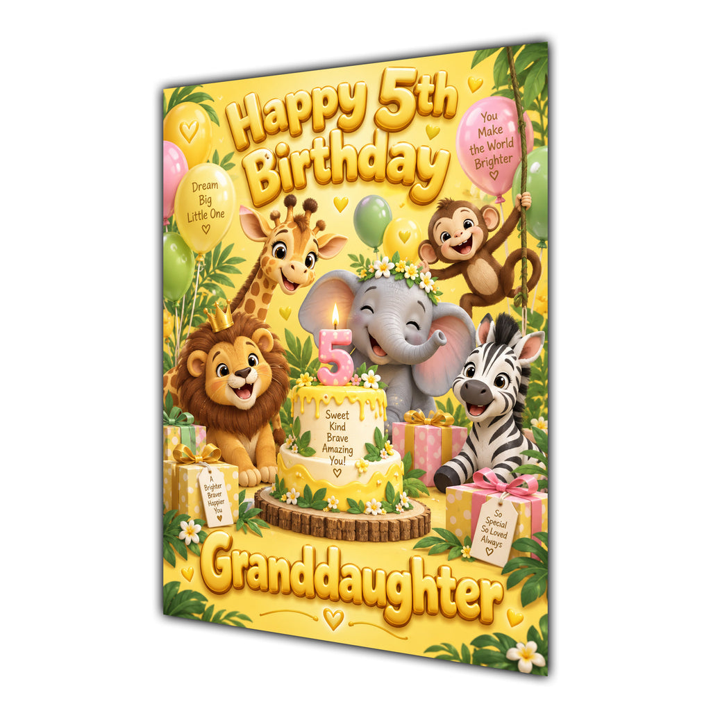 Happy 5th Birthday Granddaughter Safari Animals Greeting Card A5
