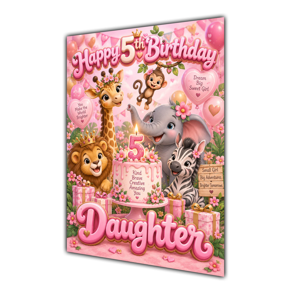 Happy 5th Birthday Daughter Safari Animals Greeting Card A5