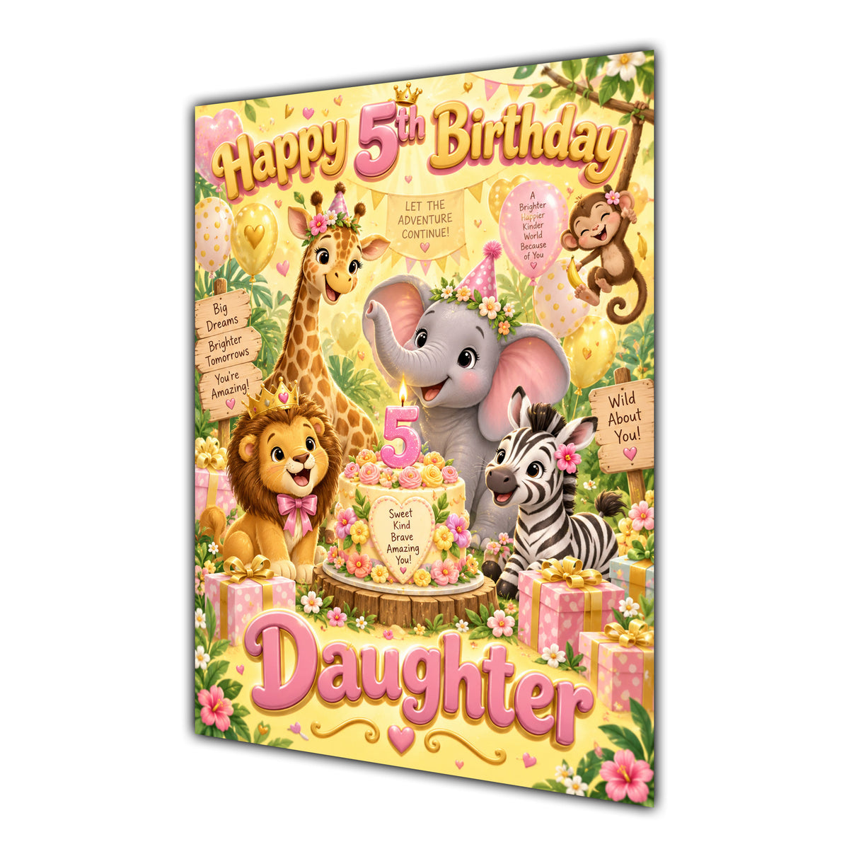 Happy 5th Birthday Daughter Safari Animals Greeting Card A5