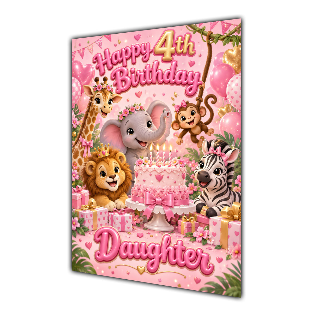 Happy 4th Birthday Daughter Safari Animals Greeting Card A5