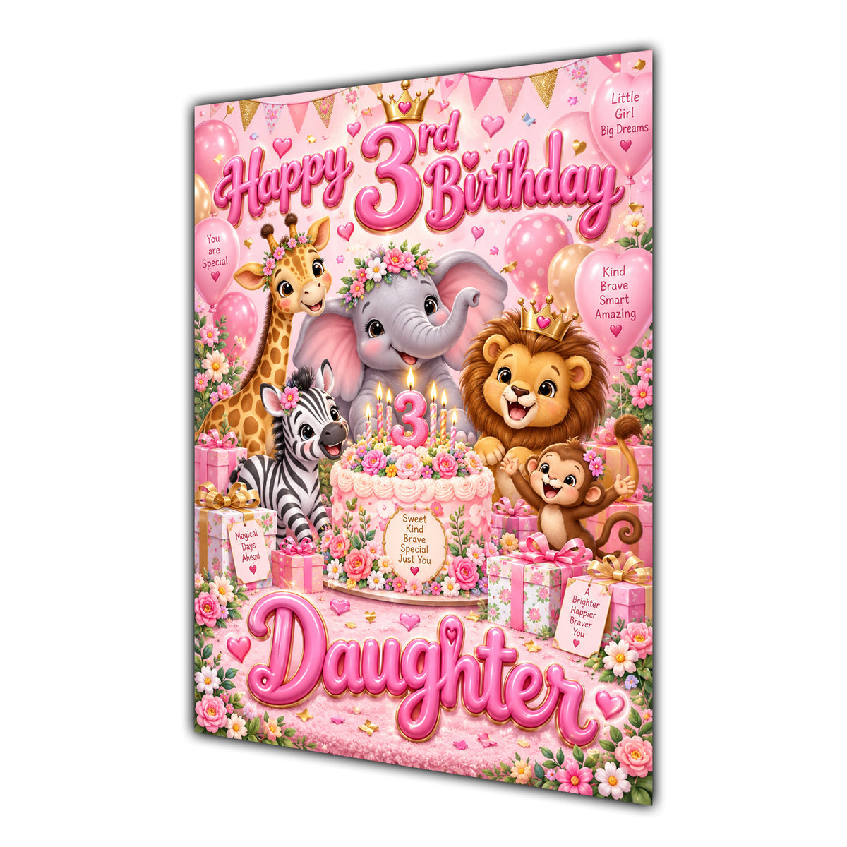 Happy 3rd Birthday Daughter Safari Animals Greeting Card A5