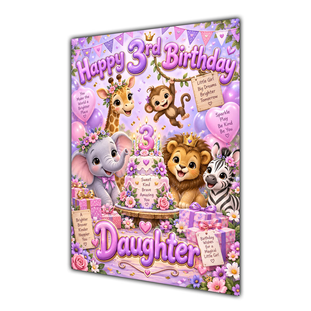 Happy 3rd Birthday Daughter Safari Animals Greeting Card A5