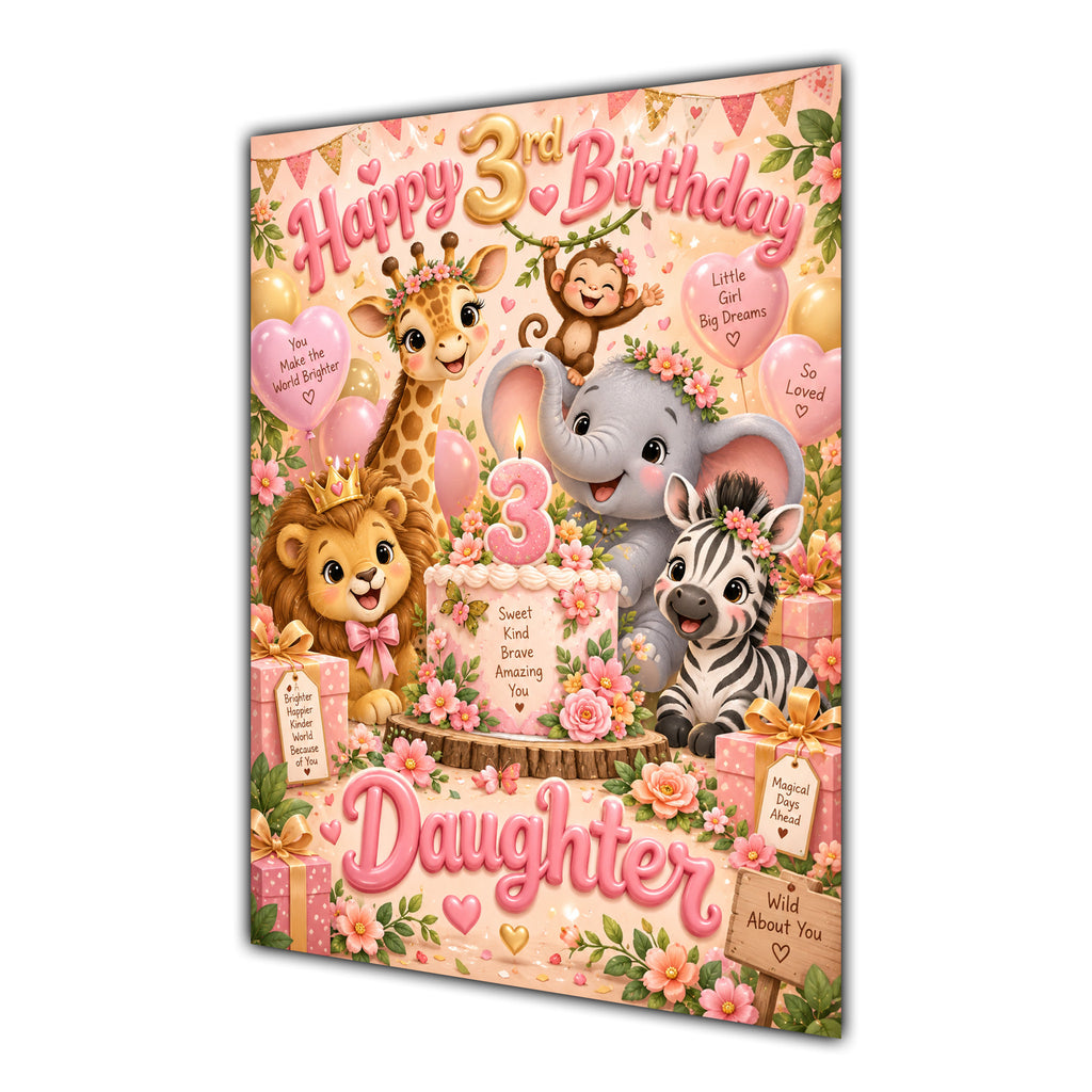 Happy 3rd Birthday Daughter Safari Animals Greeting Card A5