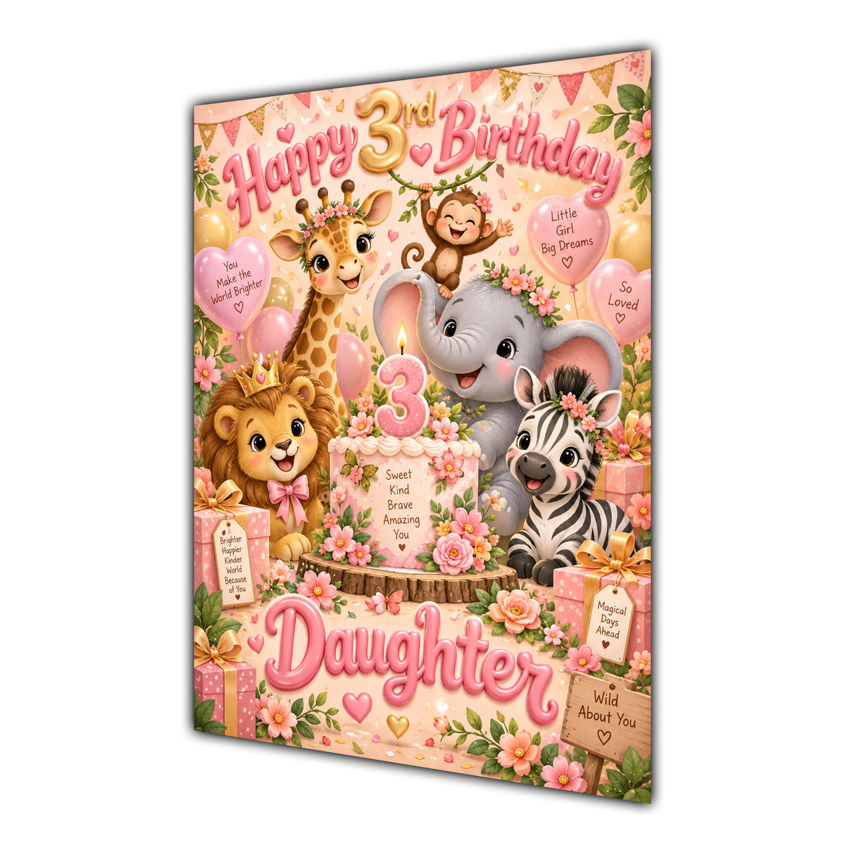 Happy 3rd Birthday Daughter Safari Animals Greeting Card A5