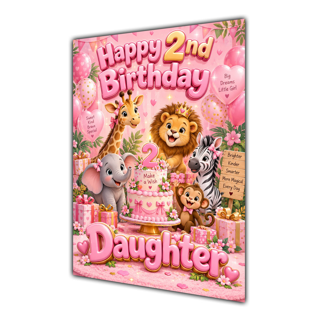 Happy 2nd Birthday Daughter Safari Animals Greeting Card A5