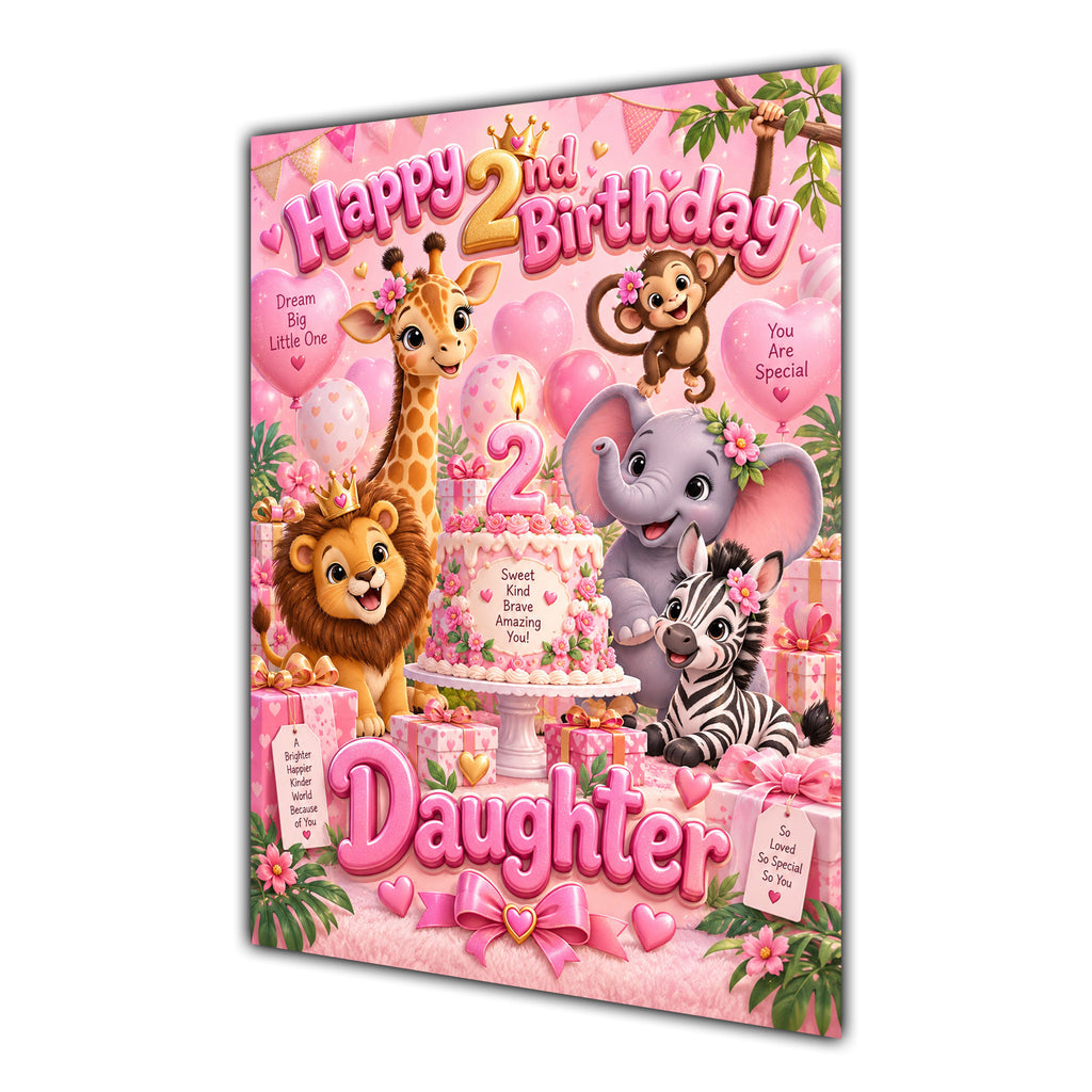 Happy 2nd Birthday Daughter Safari Animals Greeting Card A5