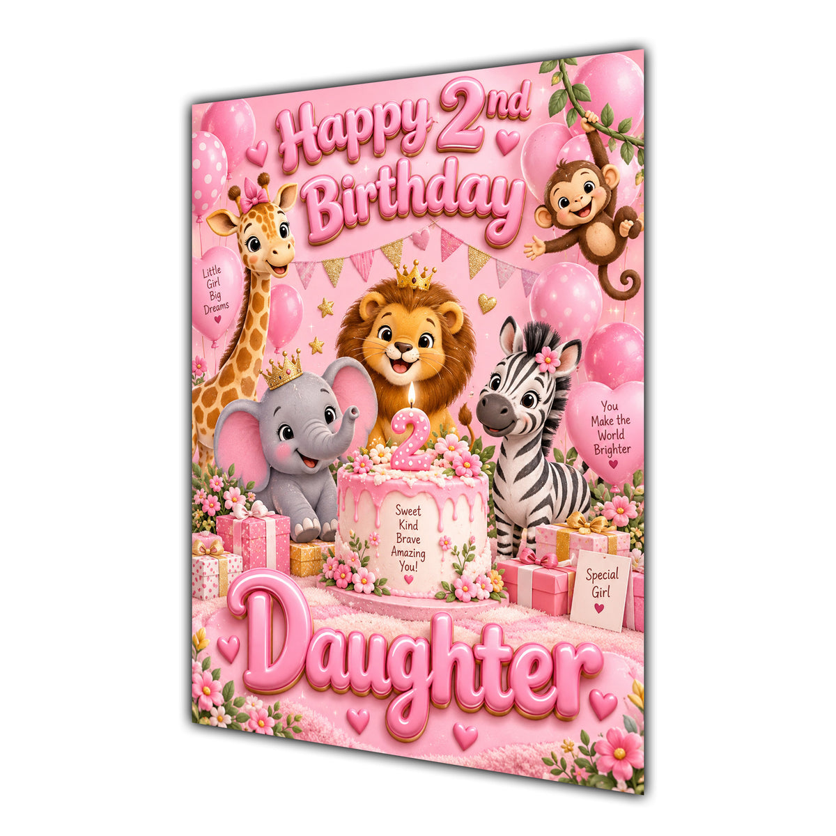 Happy 2nd Birthday Daughter Safari Animals Greeting Card A5