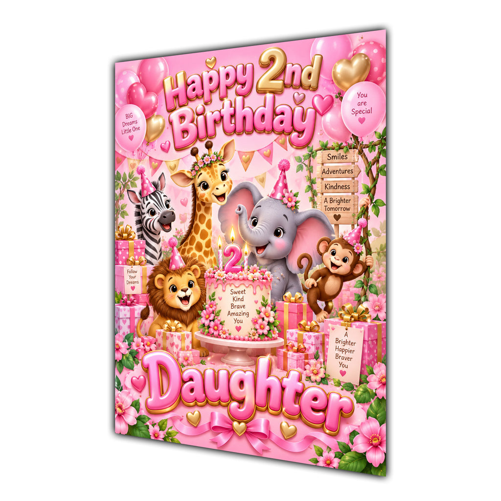 Happy 2nd Birthday Daughter Safari Animals Greeting Card A5