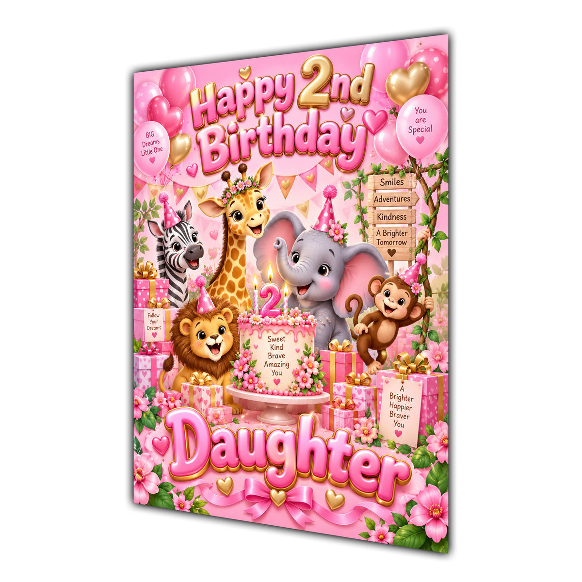 Happy 2nd Birthday Daughter Safari Animals Greeting Card A5