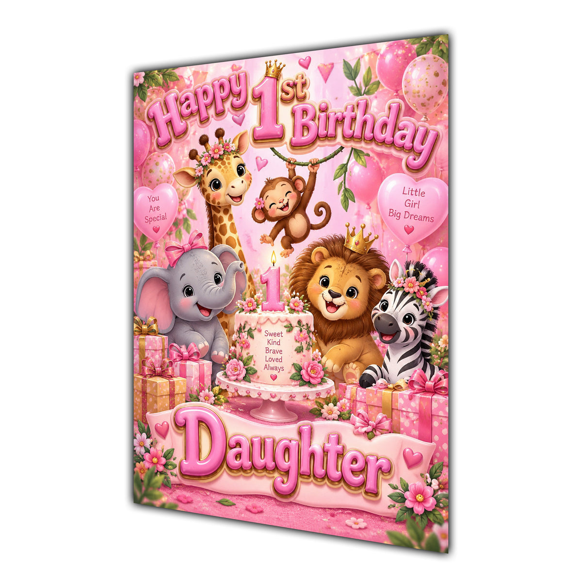 Happy 1st Birthday Daughter Safari Animals Greeting Card A5