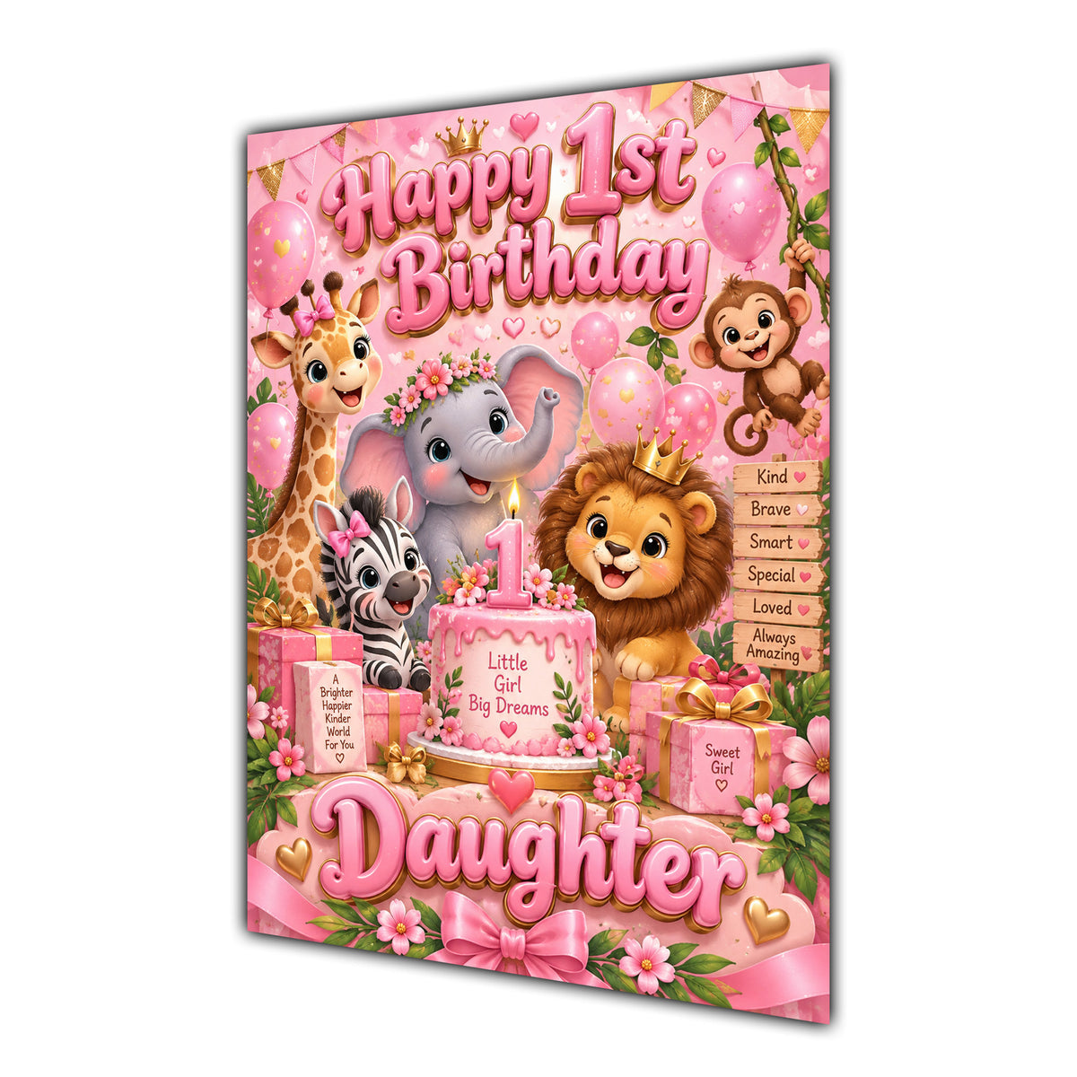 Happy 1st Birthday Daughter Safari Animals Greeting Card A5