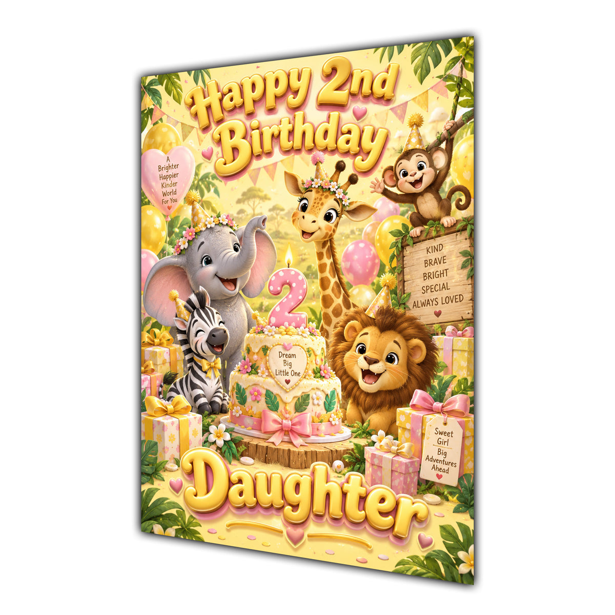 Happy 2nd Birthday Daughter Safari Animals Greeting Card A5