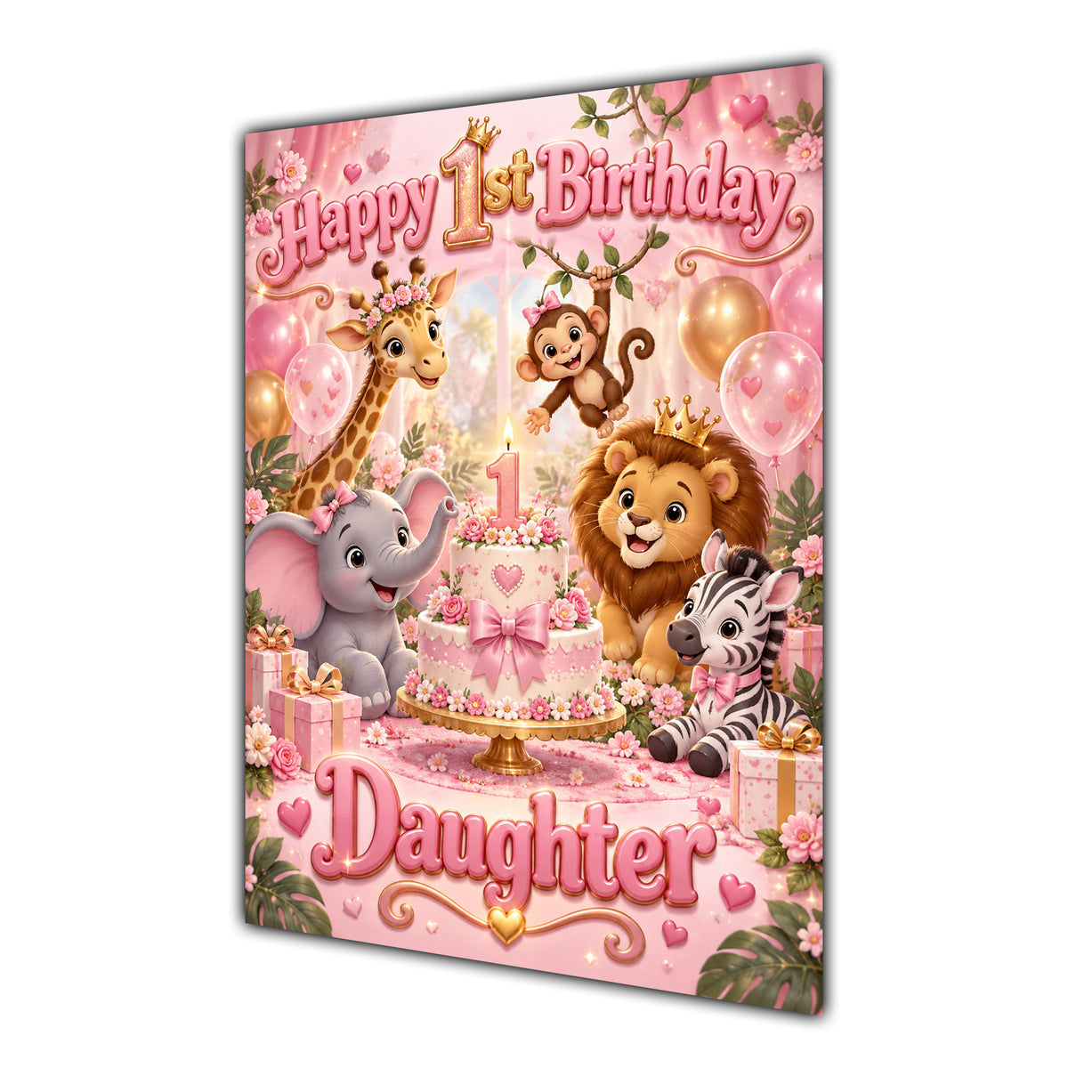 Happy 1st Birthday Daughter Safari Animals Greeting Card A5