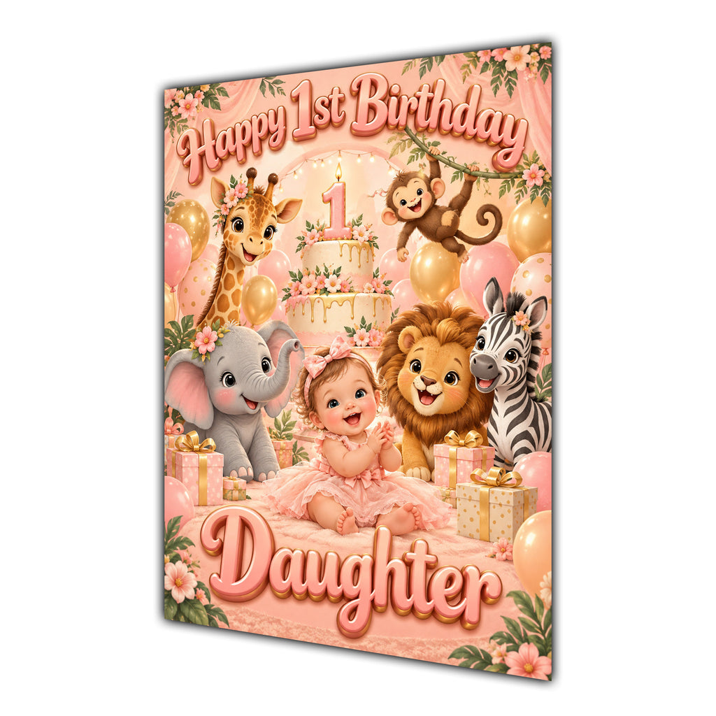 Happy 1st Birthday Daughter Safari Animals Greeting Card A5