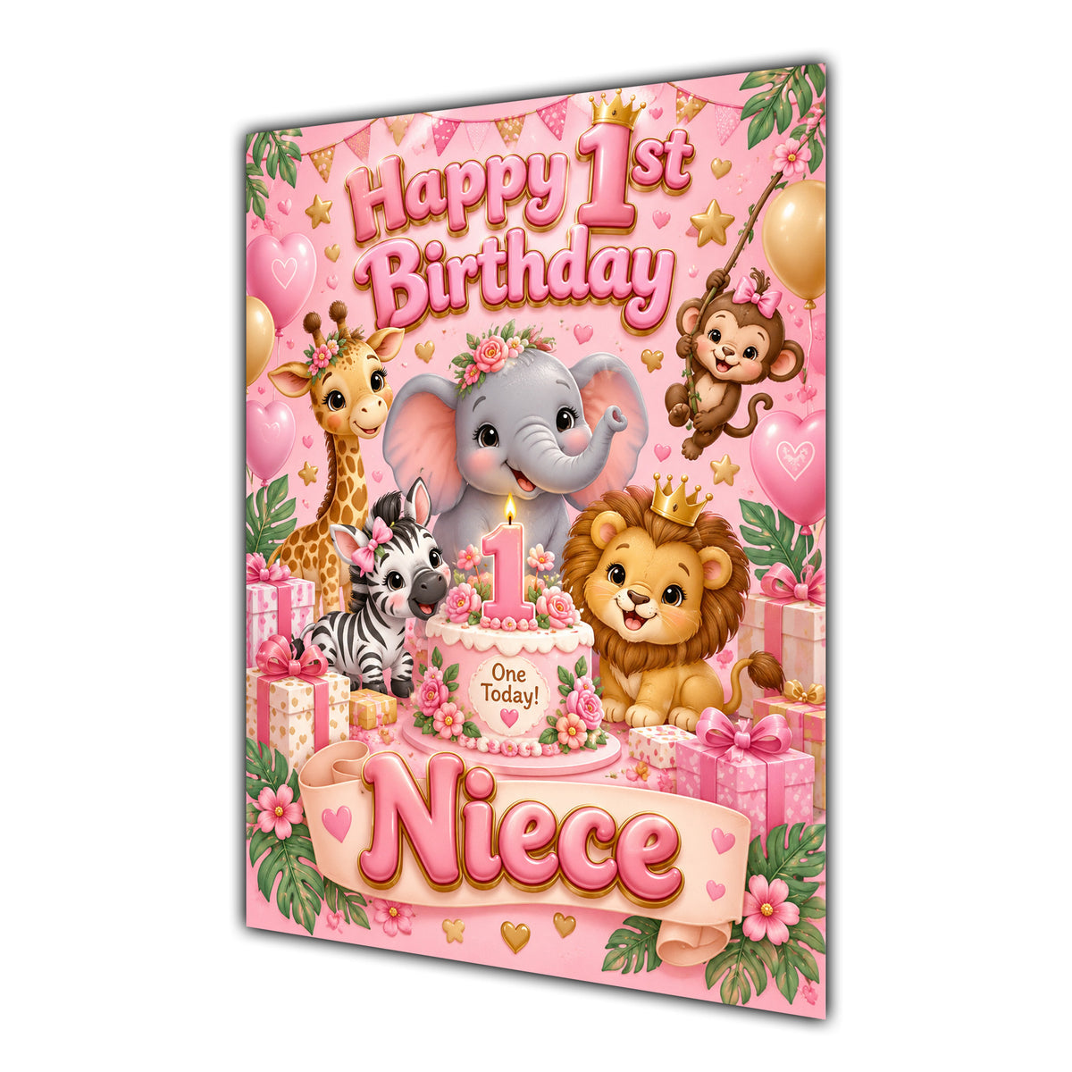 Happy 1st Birthday Niece Safari Animals Greeting Card A5