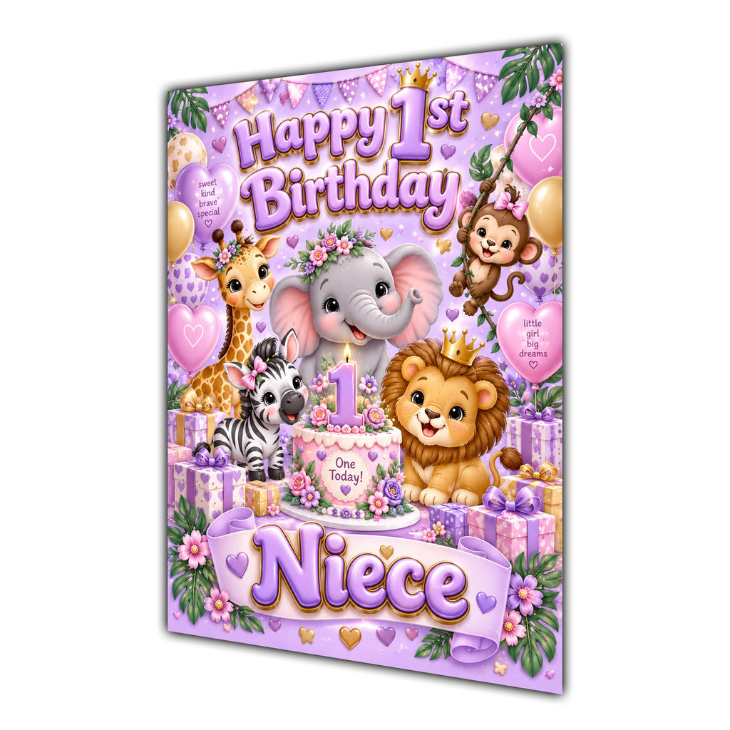 Happy 1st Birthday Niece Safari Animals Greeting Card A5