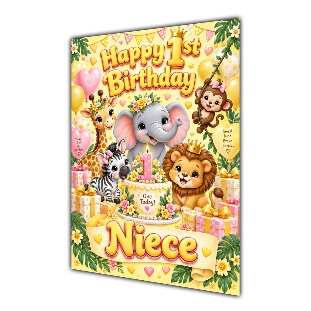 Happy 1st Birthday Niece Safari Animals Greeting Card A5