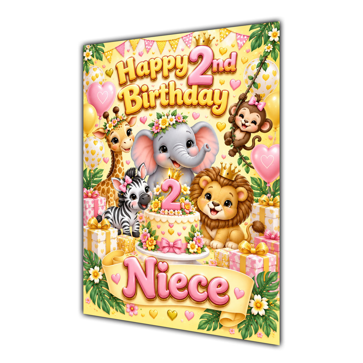 Happy 2nd Birthday Niece Safari Animals Greeting Card A5